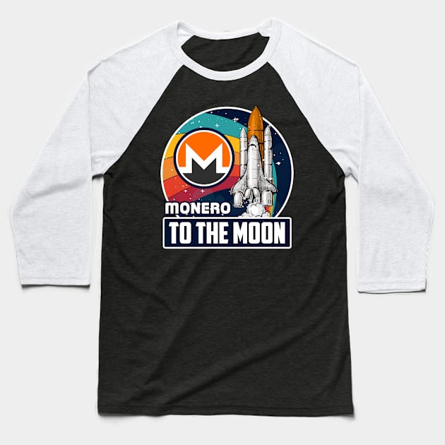 Monero to the Moon Digital Crypto BTC Retro Spaceship Baseball T-Shirt by TheBeardComic